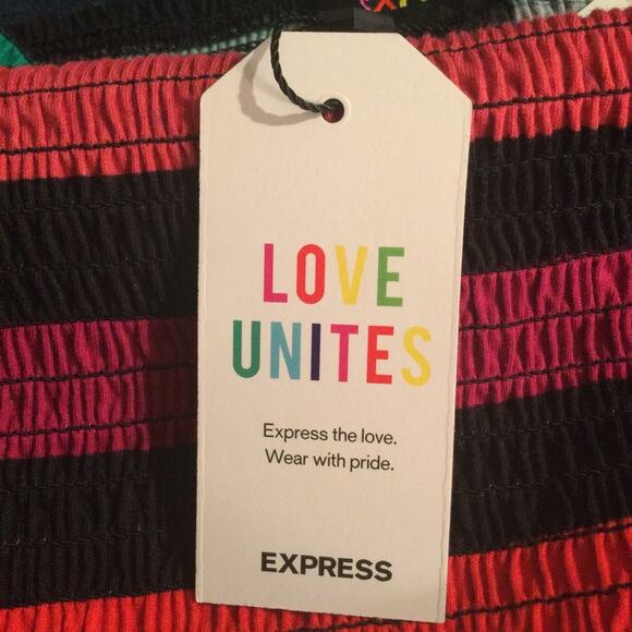 New EXPRESS Love Unites M Rainbow Striped Cropped tube Top - Picture 3 of 6